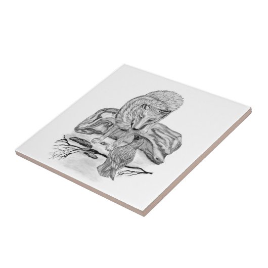 Wolf und Raven Schwarzweiß-Design Fliese (Seite)