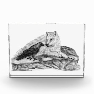 Wolf und Raven Schwarzweiß-Design Fotoblock