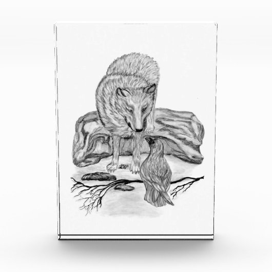 Wolf und Raven Schwarzweiß-Design Fotoblock (Vorderseite)