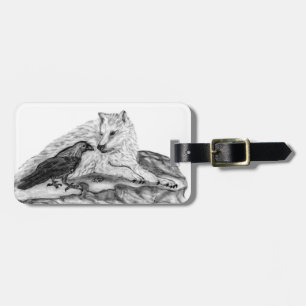 Wolf und Raven Schwarzweiß-Design Gepäckanhänger