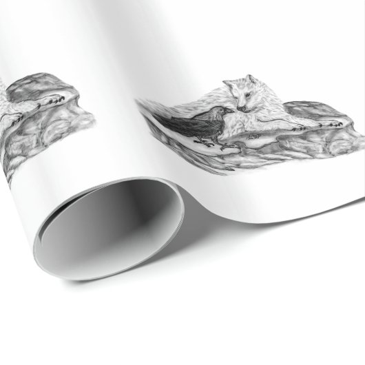 Wolf und Raven Schwarzweiß-Design Geschenkpapier (Rolleneckpunkt)