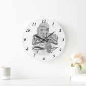 Wolf und Raven Schwarzweiß-Design Große Wanduhr (Zuhause)