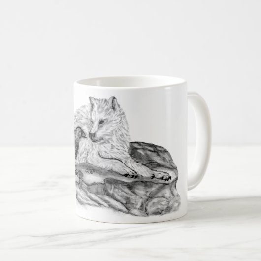 Wolf und Raven Schwarzweiß-Design Kaffeetasse (VorderseiteRechts)
