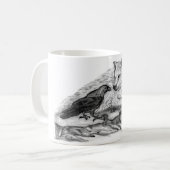 Wolf und Raven Schwarzweiß-Design Kaffeetasse (Vorderseite Links)