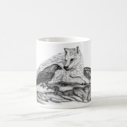 Wolf und Raven Schwarzweiß-Design Kaffeetasse (Mittel)