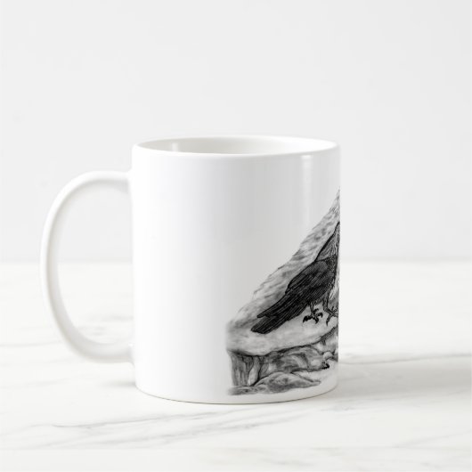 Wolf und Raven Schwarzweiß-Design Kaffeetasse (Links)