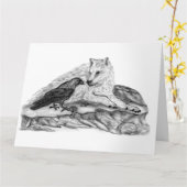 Wolf und Raven Schwarzweiß-Design Karte (Gelbe Blume)