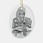 Wolf und Raven Schwarzweiß-Design Keramik Ornament (Rechts)