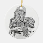 Wolf und Raven Schwarzweiß-Design Keramik Ornament (Vorne)