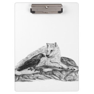 Wolf und Raven Schwarzweiß-Design Klemmbrett
