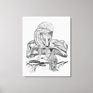 Wolf und Raven Schwarzweiß-Design Leinwanddruck