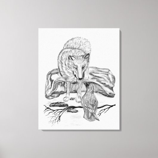 Wolf und Raven Schwarzweiß-Design Leinwanddruck (Vorderseite)