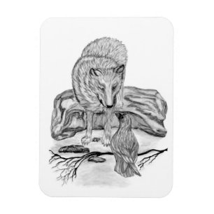 Wolf und Raven Schwarzweiß-Design Magnet