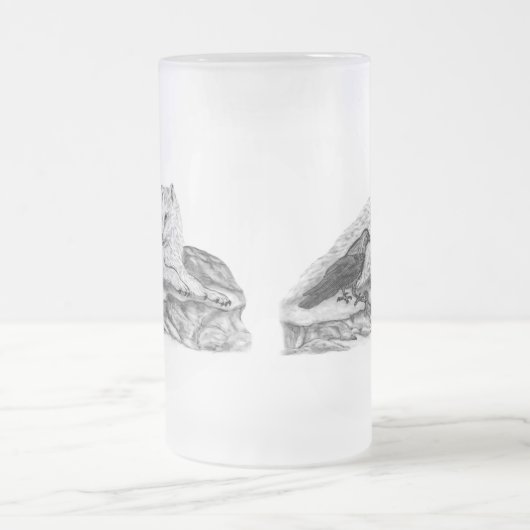 Wolf und Raven Schwarzweiß-Design Mattglas Bierglas (Mittel)