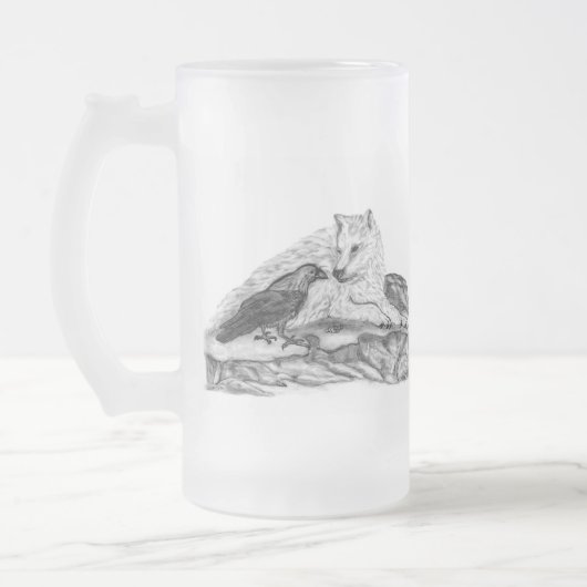 Wolf und Raven Schwarzweiß-Design Mattglas Bierglas (Links)