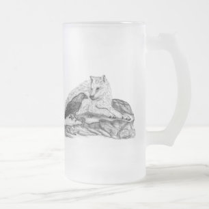 Wolf und Raven Schwarzweiß-Design Mattglas Bierglas
