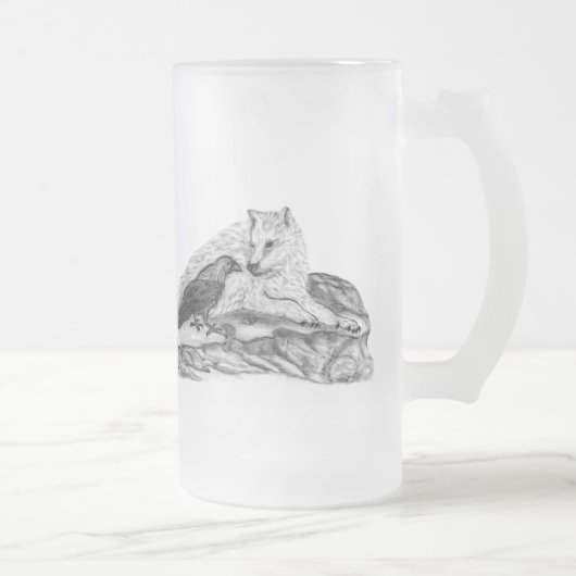 Wolf und Raven Schwarzweiß-Design Mattglas Bierglas (Rechts)
