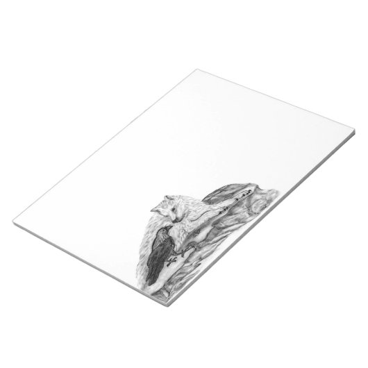 Wolf und Raven Schwarzweiß-Design Notizblock (angewinkelt)