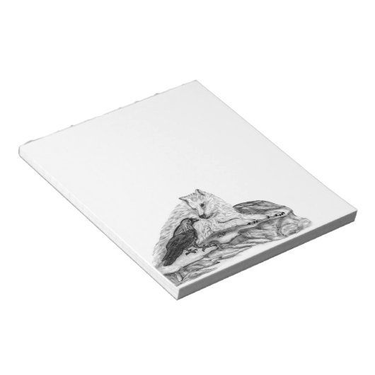 Wolf und Raven Schwarzweiß-Design Notizblock (angewinkelt)