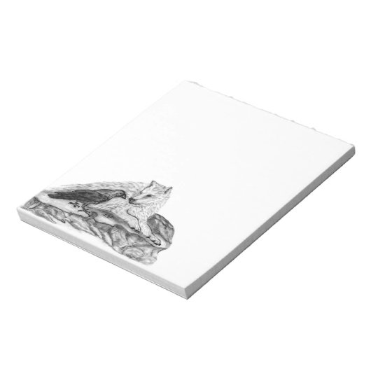 Wolf und Raven Schwarzweiß-Design Notizblock (Rotiert)