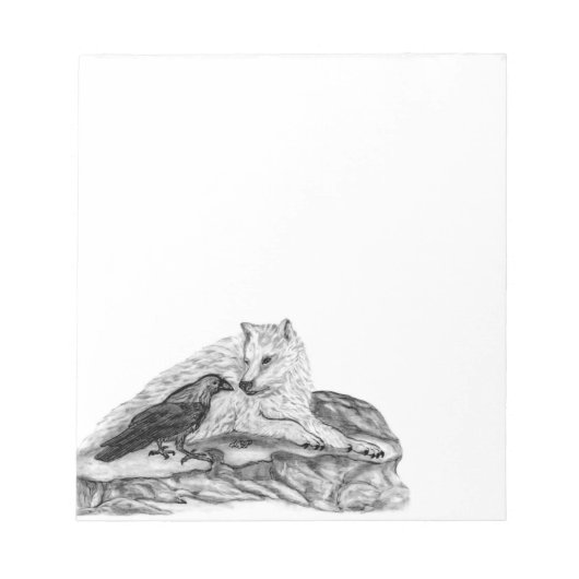 Wolf und Raven Schwarzweiß-Design Notizblock (Vorderseite)