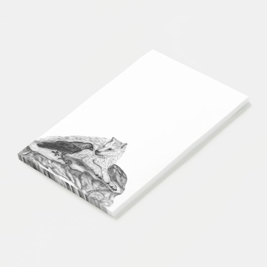 Wolf und Raven Schwarzweiß-Design Post-it Klebezettel (angewinkelt)