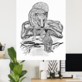 Wolf und Raven Schwarzweiß-Design Poster (Heimbüro)