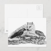 Wolf und Raven Schwarzweiß-Design Postkarte (Vorne/Hinten)