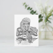 Wolf und Raven Schwarzweiß-Design Postkarte (Stehend Vorderseite)