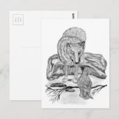 Wolf und Raven Schwarzweiß-Design Postkarte (Vorne/Hinten)
