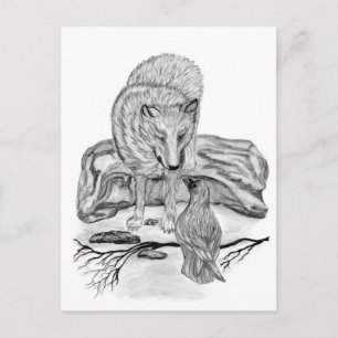 Wolf und Raven Schwarzweiß-Design Postkarte