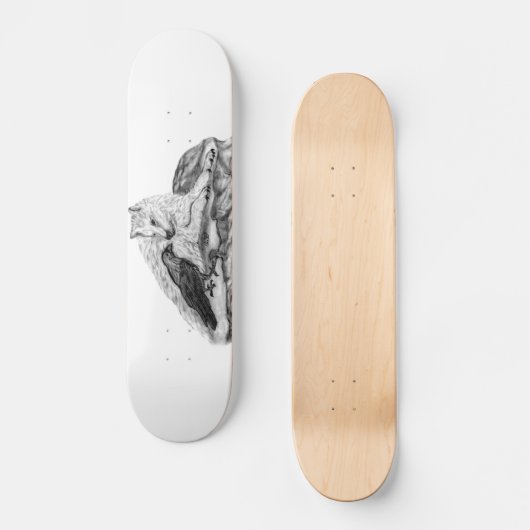 Wolf und Raven Schwarzweiß-Design Skateboard (Vorderseite)