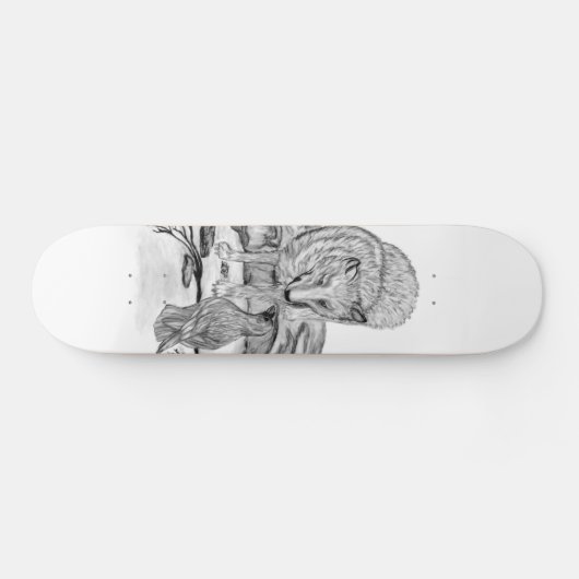 Wolf und Raven Schwarzweiß-Design Skateboard (Horizontal)