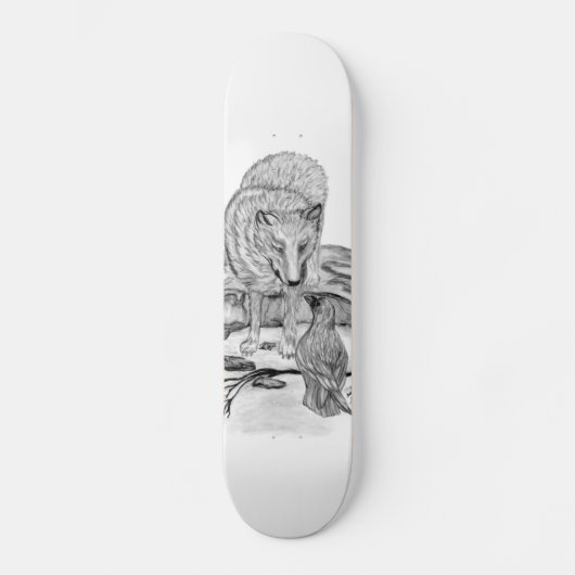 Wolf und Raven Schwarzweiß-Design Skateboard (Vorderseite)