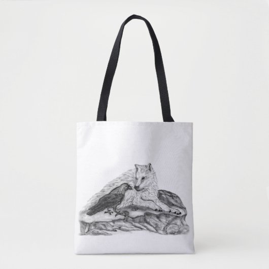 Wolf und Raven - Schwarzweiß-Design Tasche (Vorderseite)