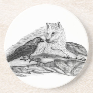 Wolf und Raven Schwarzweiß-Design Untersetzer