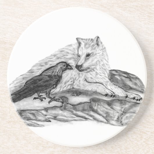 Wolf und Raven Schwarzweiß-Design Untersetzer (Vorne)