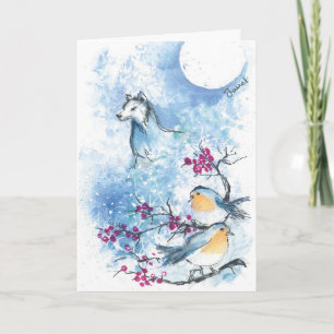 Wolf und Robins Snow gefaltet Winterkarte Einladung