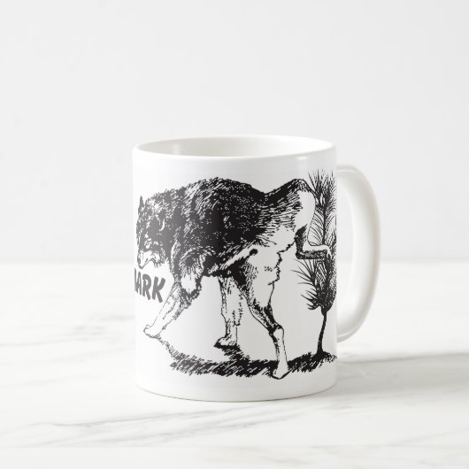 Wolf- und Sloganschalenkunst Kaffeetasse (VorderseiteRechts)