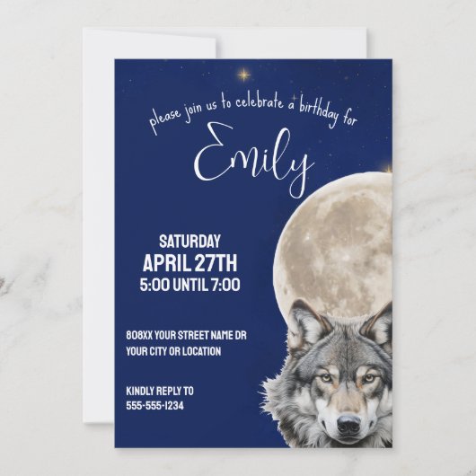 Wolf und Vollmond in Starry Night Sky Einladung (Vorderseite)
