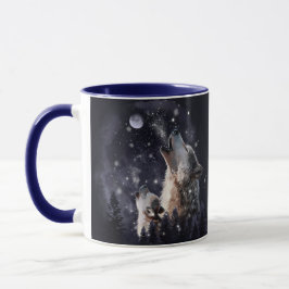 Wolf und Welpen heulen auf dem Mond Tasse