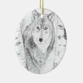 Wolf unter Birch Trees Keramik Ornament (Rechts)