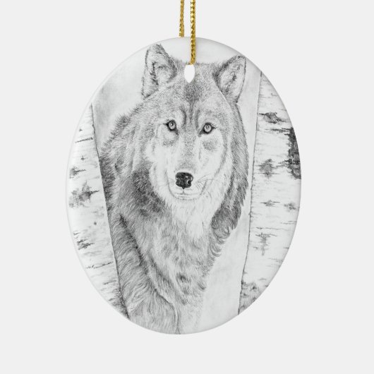 Wolf unter Birch Trees Keramik Ornament (Rechts)