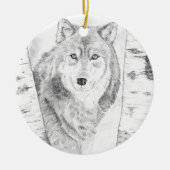 Wolf unter Birch Trees Keramik Ornament (Vorne)