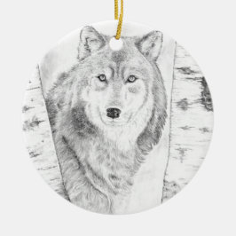 Wolf unter Birch Trees Keramik Ornament