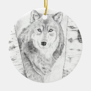Wolf unter Birch Trees Keramik Ornament
