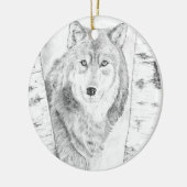 Wolf unter Birch Trees Keramik Ornament (Links)