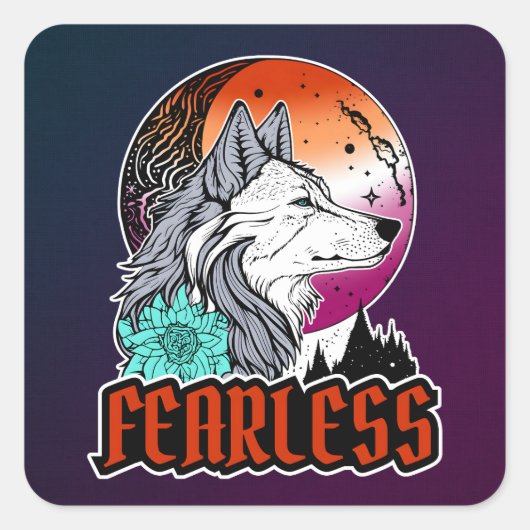 Wolf unter dem Mond in lesbischen Flaggenfarben Quadratischer Aufkleber (Vorderseite)