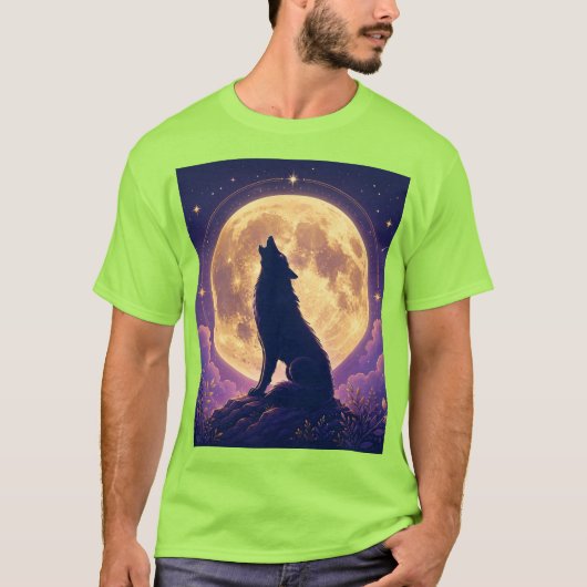 Wolf unter dem Mond. T-Shirt (Vorderseite)