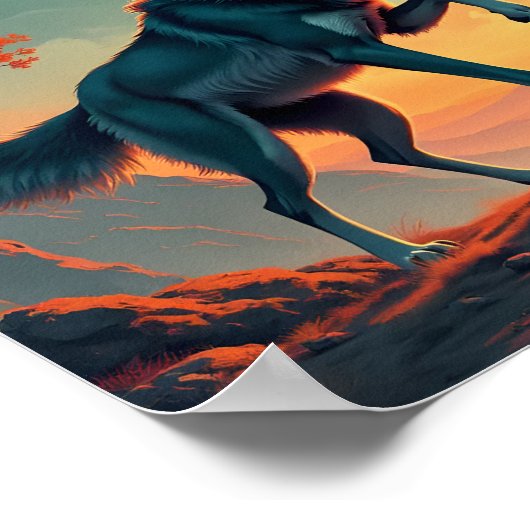 Wolf unter einem Blutmond Poster (Ecke)